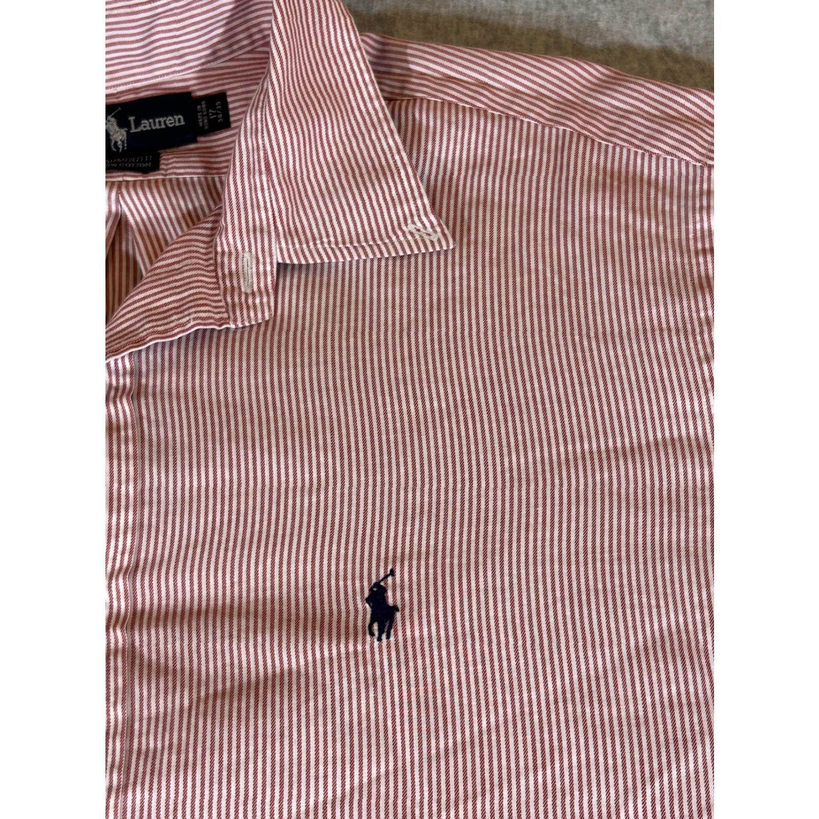 Ralph Lauren Ralph Lauren Dress Shirt Men XL Red Stripe Button-Down Collar 17 34/35 Classic Fit Yarmouth Poly Logo Size 46R - 2 Thumbnail