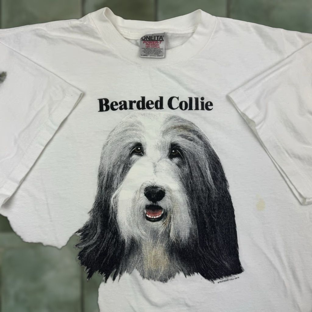 Vintage VINTAGE Bearded Collie Dog T-Shirt Adult XL White Graphic Print 90s Funny Mens XL Size US XL / EU 56 / 4 - 1 Thumbnail