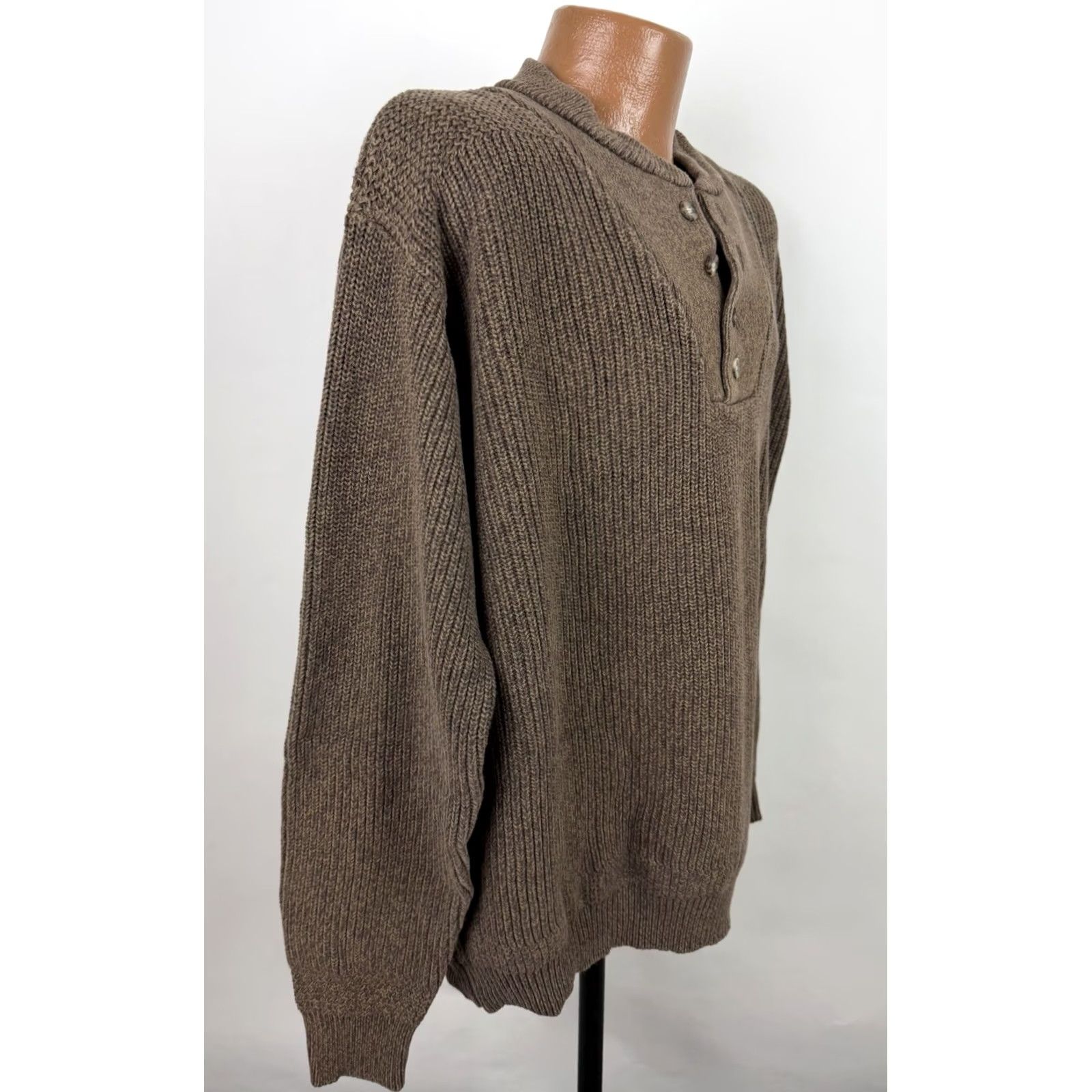 Vintage VINTAGE Cabela's Sweater Henley Mens XL Tall Brown Cotton Knit Ribbed 90s Grunge Retro Weightful Patch +Measurements (No holes) Mens Size US XL / EU 56 / 4 - 6 Thumbnail