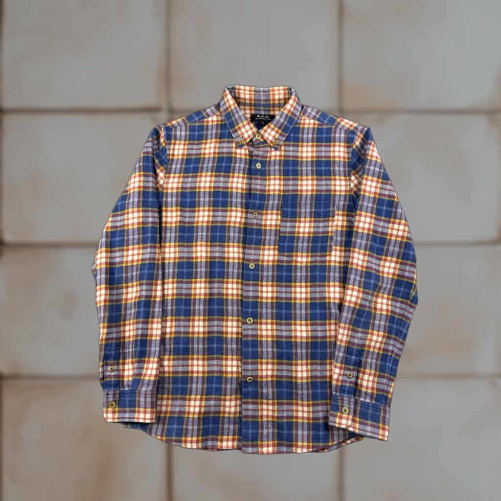 Vintage VINTAGE APC Rue Madame Paris Shirt Mens XS Blue Plaid Heavy Flannel Button Up Size US XS / EU 42 / 0 - 1 Thumbnail