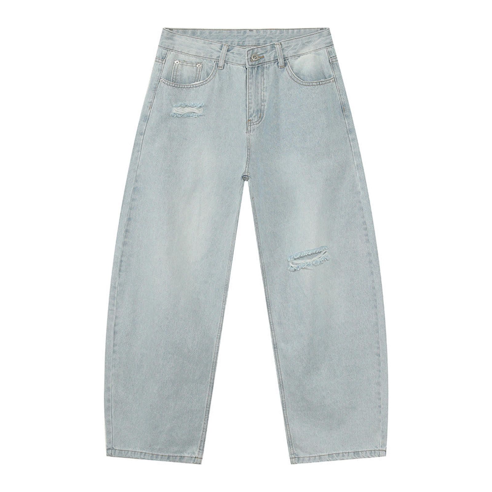 Vintage Light Blue and Black Distressed Wide Leg Jeans Size US 30 / EU 46 - 6 Thumbnail