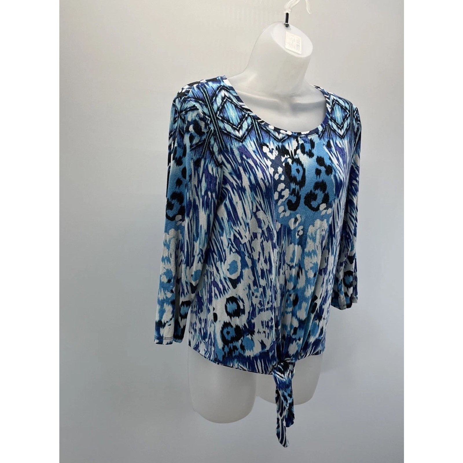 Chicos Chico's Blue White 3/4 Sleeve Knit Top Size 0 S Size S / US 4 / IT 40 - 2 Thumbnail