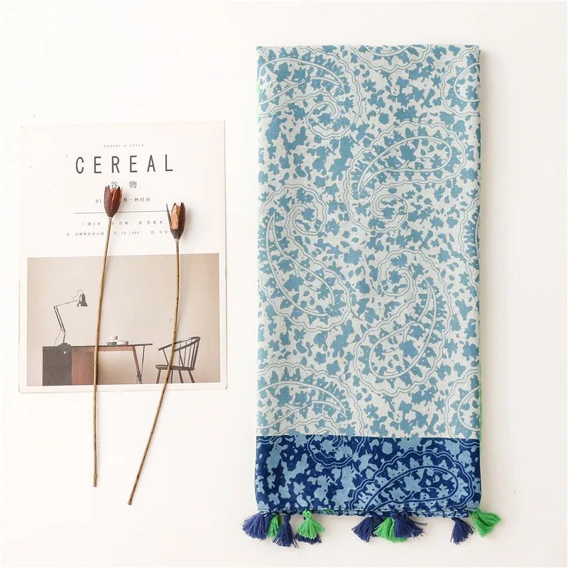 Japanese Brand × Vintage Floral Thin Tassel Viscose Shawl Scarf Lady Size ONE SIZE - 2 Thumbnail