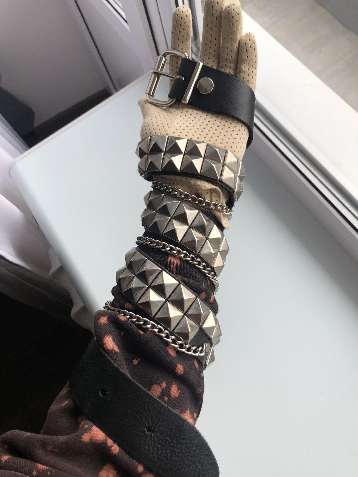 Vintage Y2K Leather Punk gothic chain metallic black belt