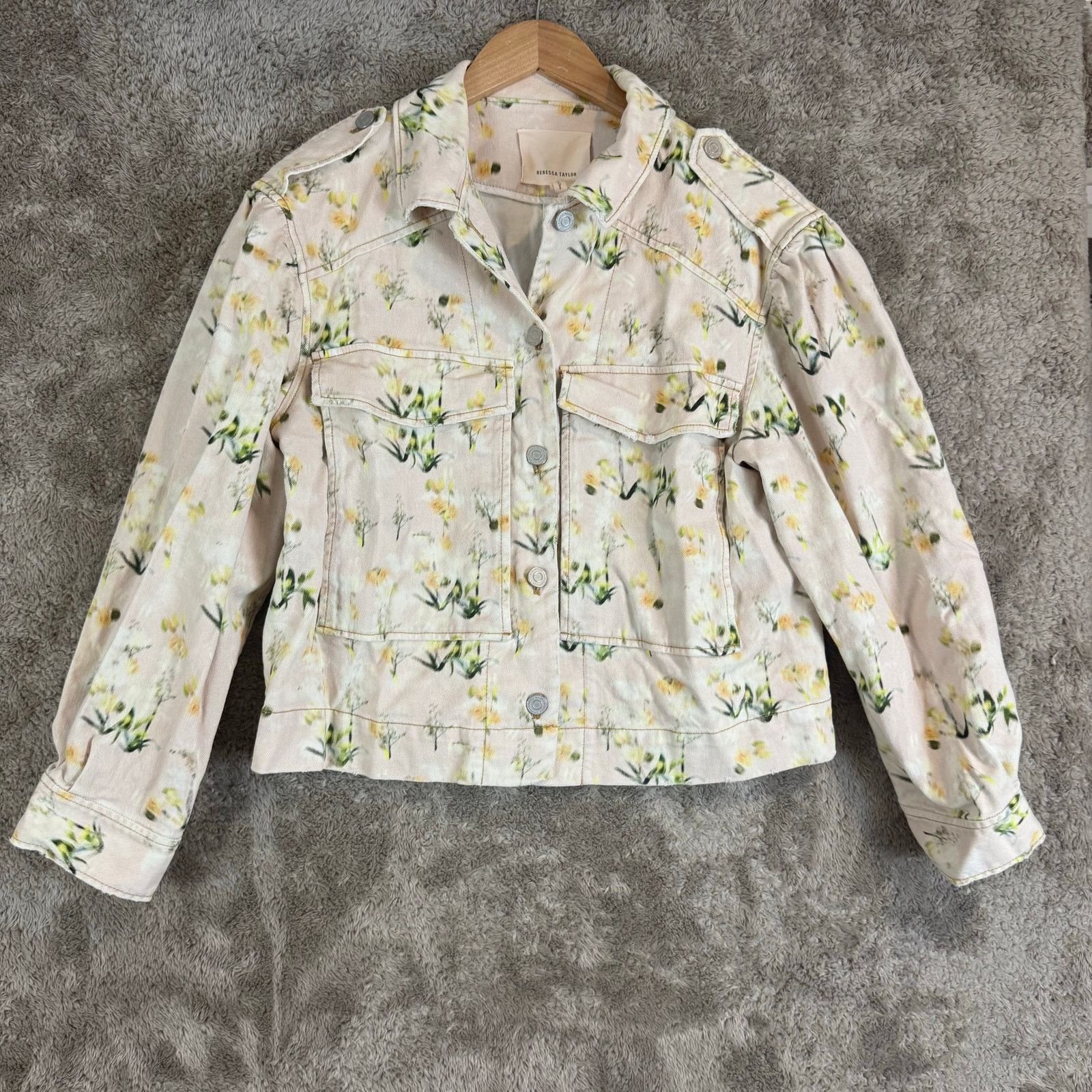 Rebecca Taylor Rebecca Taylor Floral Denim Jean Jacket Puff Sleeves 8 M Size M / US 6-8 / IT 42-44 - 2 Thumbnail