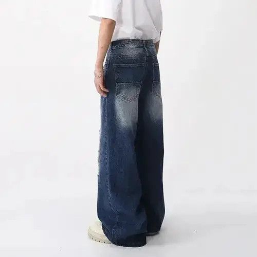 Jean Men Ripped Wide Leg Distressed Denim Jeans Size US 33 - 3 Thumbnail