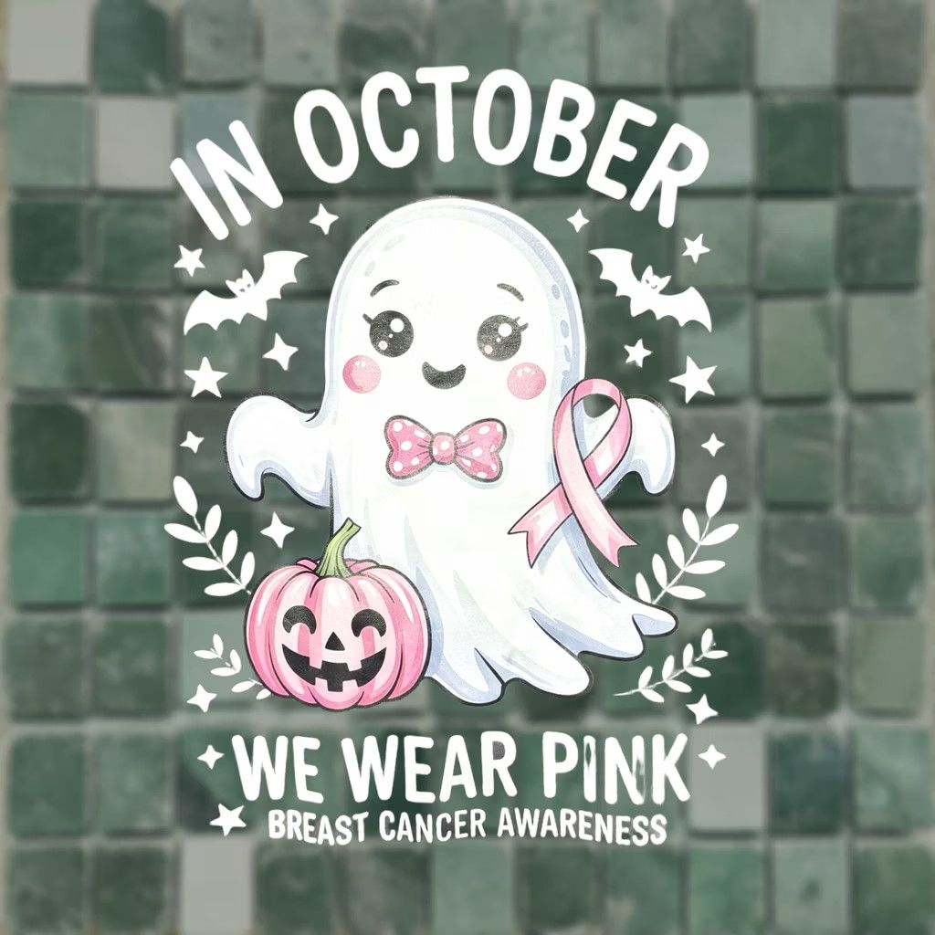 Gildan VINTAGE In October We Wear Pink T-Shirt Cute Ghost Breast Cancer Awareness Halloween Tee Size US XL / EU 56 / 4 - 1 Thumbnail