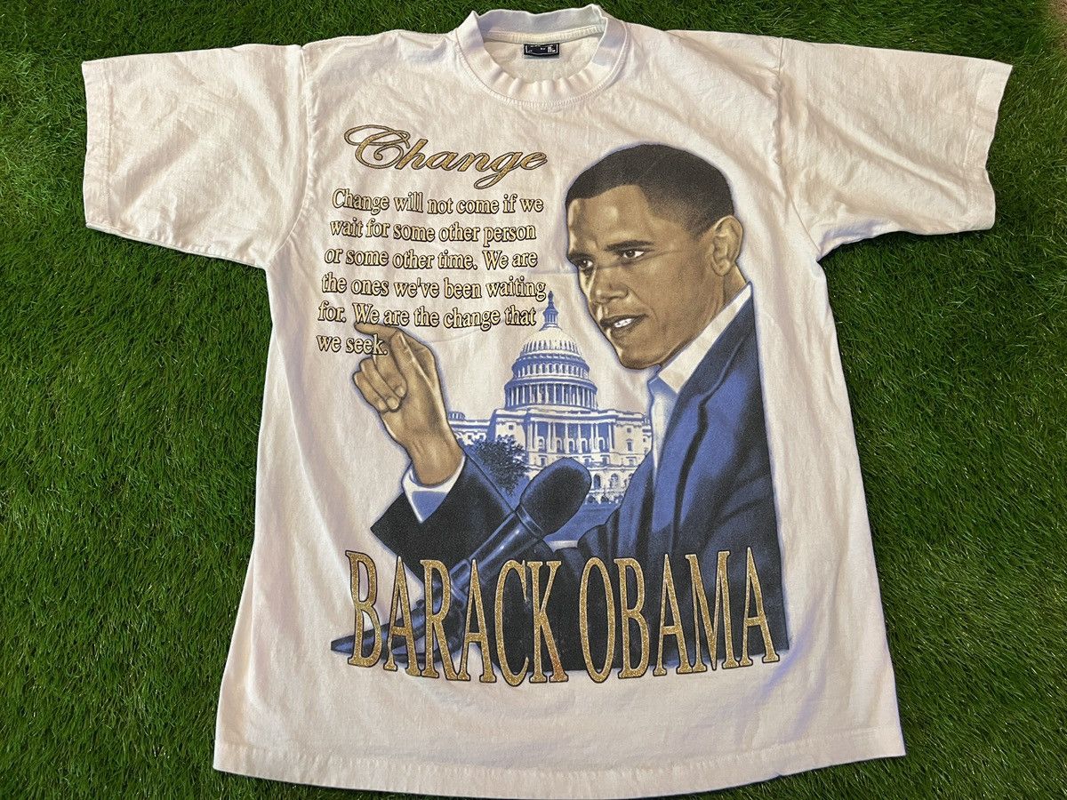 Other VTG 2008 Barack Obama CHANGE AOP Y2K White T-Shirt Size US XL / EU 56 / 4 - 1 Thumbnail