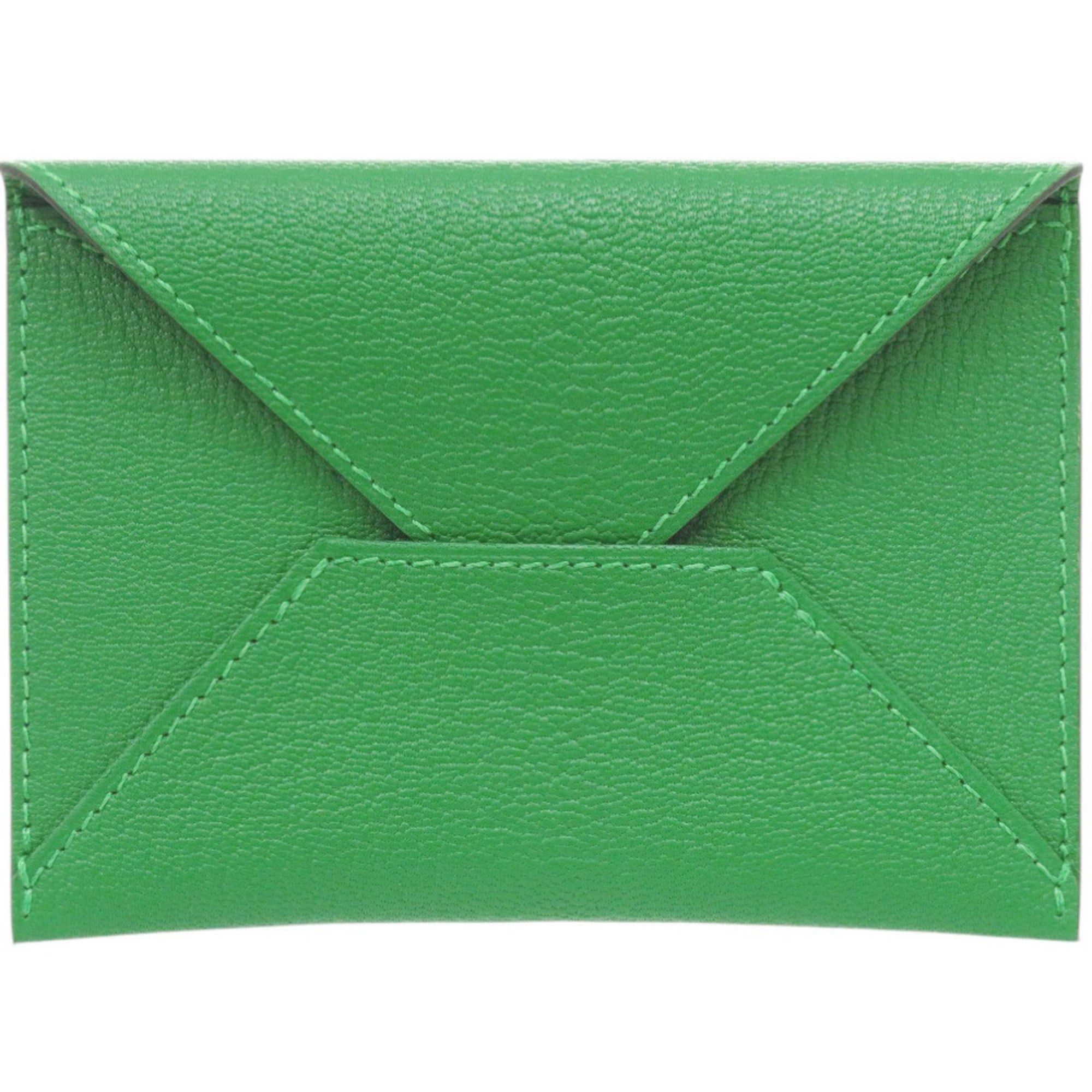 Hermes Unused Hermes Envelope MM Chevre Mysore Bamboo K stamp (2025 production) Business card holder/card case wallet Green 0849HERMES Size ONE SIZE - 1 Thumbnail