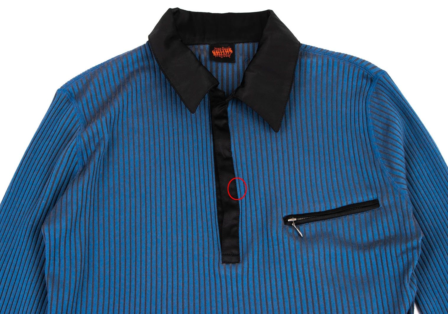 Jean Paul Gaultier Satin Color Ribbed Long Sleeve Polo Shirt in Blue Black Size US M / EU 48-50 / 2 - 2 Thumbnail