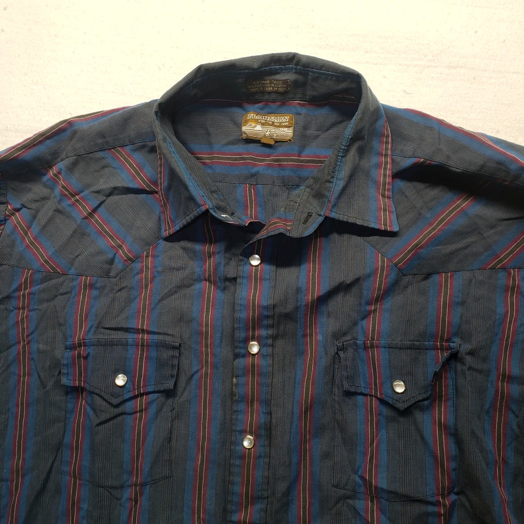 Vintage VINTAGE Plainsman Shirt Black 2X Men Striped Western Pearl Snap Knit Polyester 18-18.5 Easy Care Pockets Size US XXL / EU 58 / 5 - 2 Thumbnail