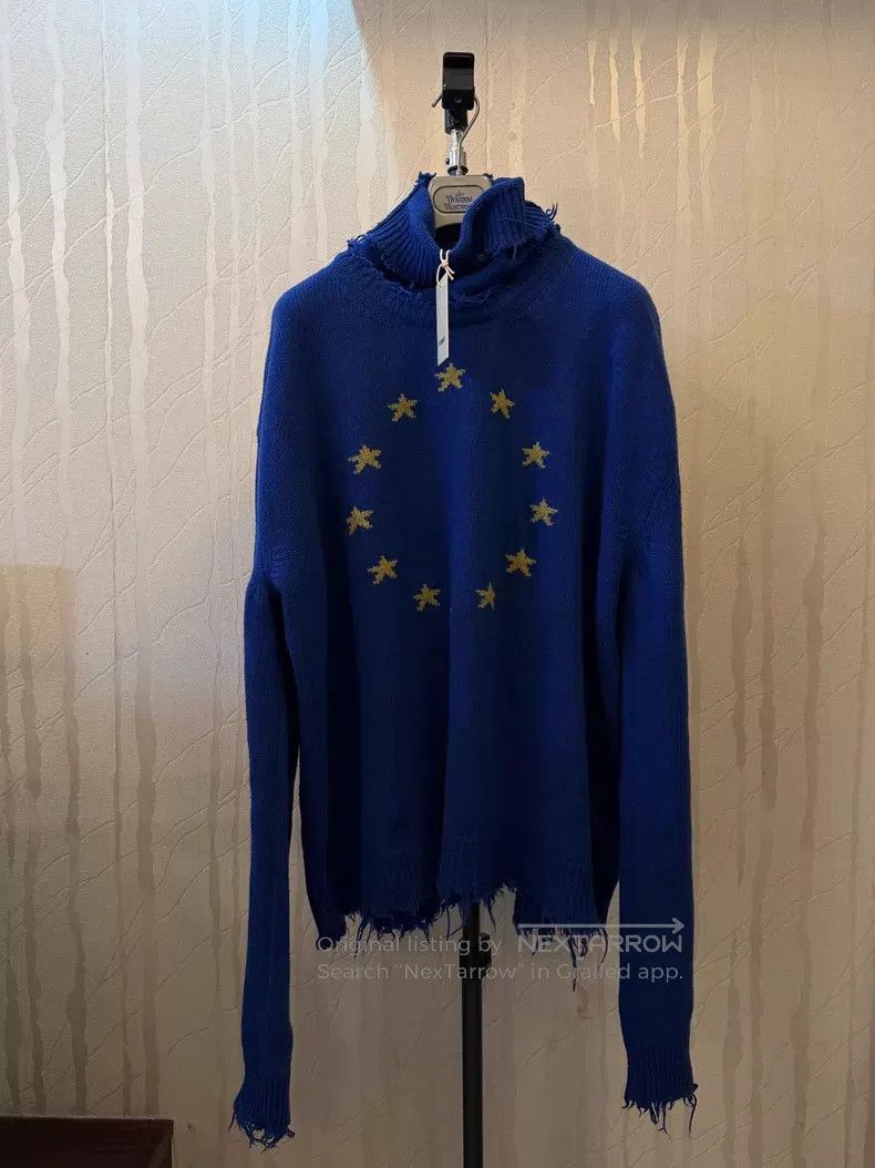 Vetements Vetements Blue High-Neck Ripped Knit Sweater Size US S / EU 44-46 / 1 - 1 Thumbnail