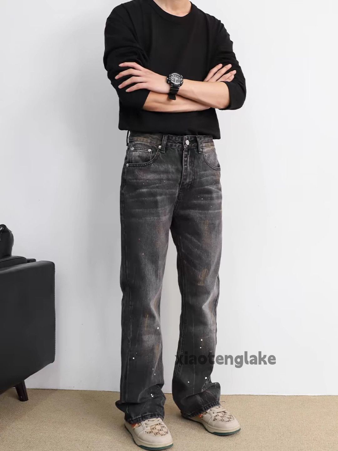Jean × Vintage Washed faded loose punk grunge bootcut stain jeans Size US 32 / EU 48 - 1 Thumbnail