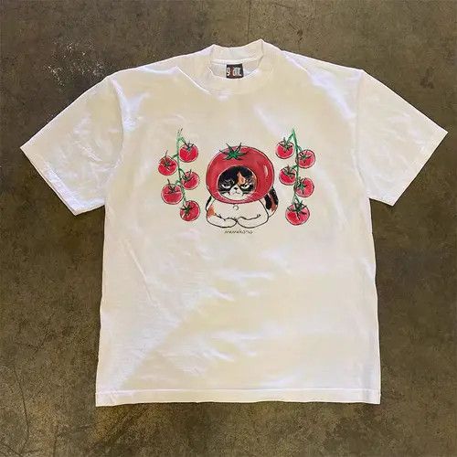 VIBE White washed street fashion retro tomato cat print t-shirt Size US L / EU 52-54 / 3 - 3 Thumbnail