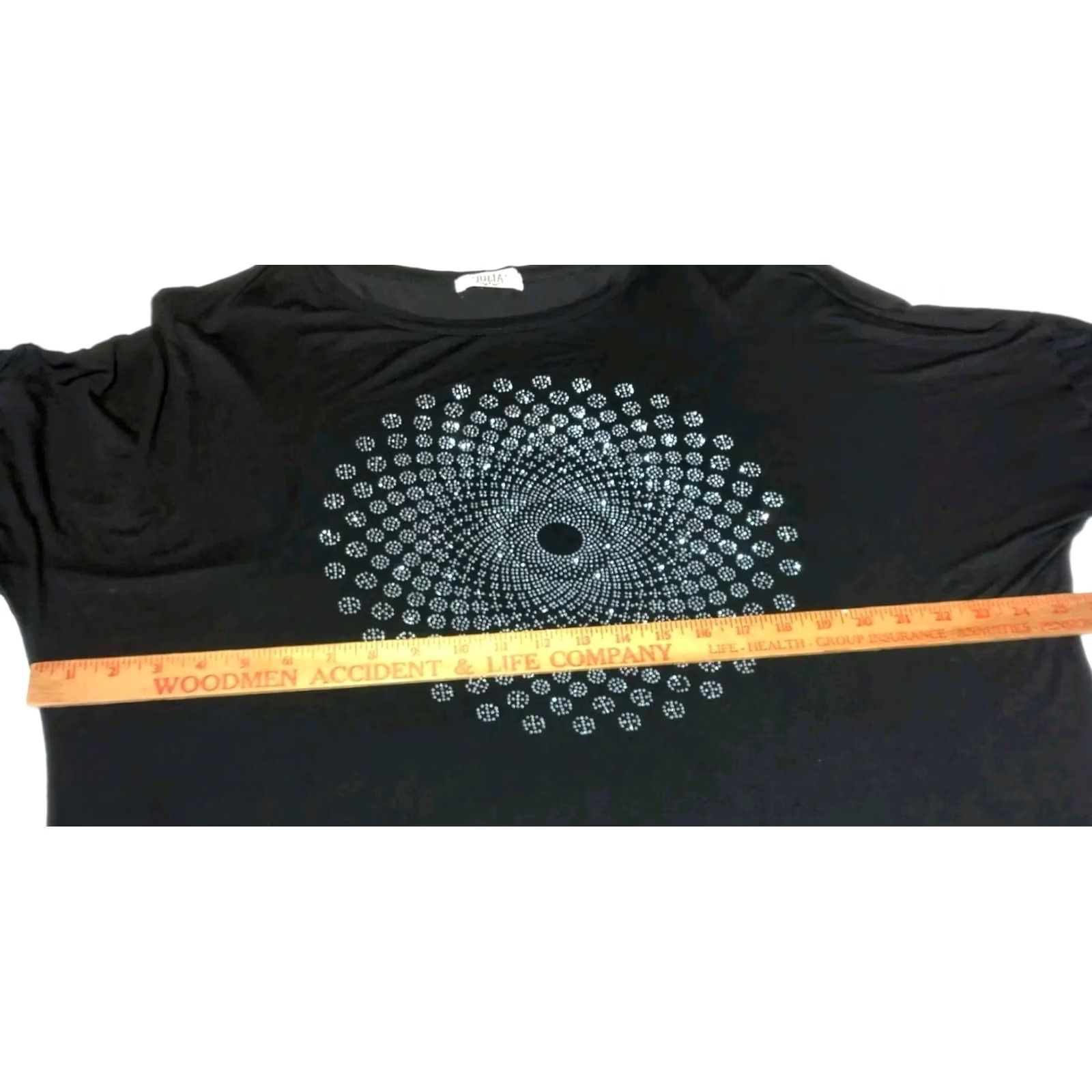 Vintage Julia Plus Size Tunic Shirt 3XL Black Silver Mandala 3/4 Sleeve Bling Viscose Spandex Bohemian Hippie Artsy Shirt Womens Size XXL / US 16-18 / IT 52-54 - 5 Thumbnail