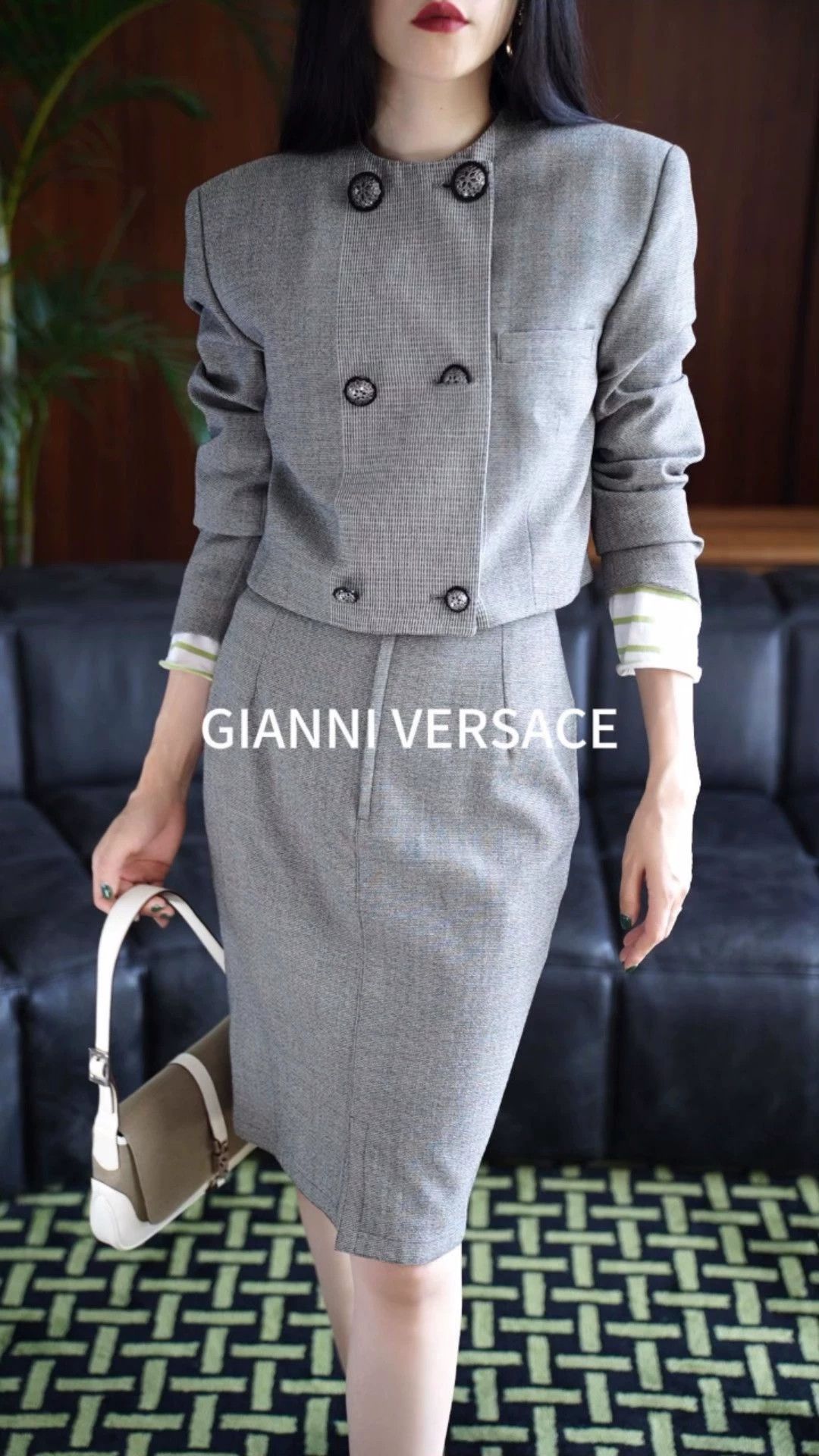 Versace Versace Vintage Gray Wool Oversized Cropped Blazer & Skirt Set Size M / US 6-8 / IT 42-44 - 1 Thumbnail