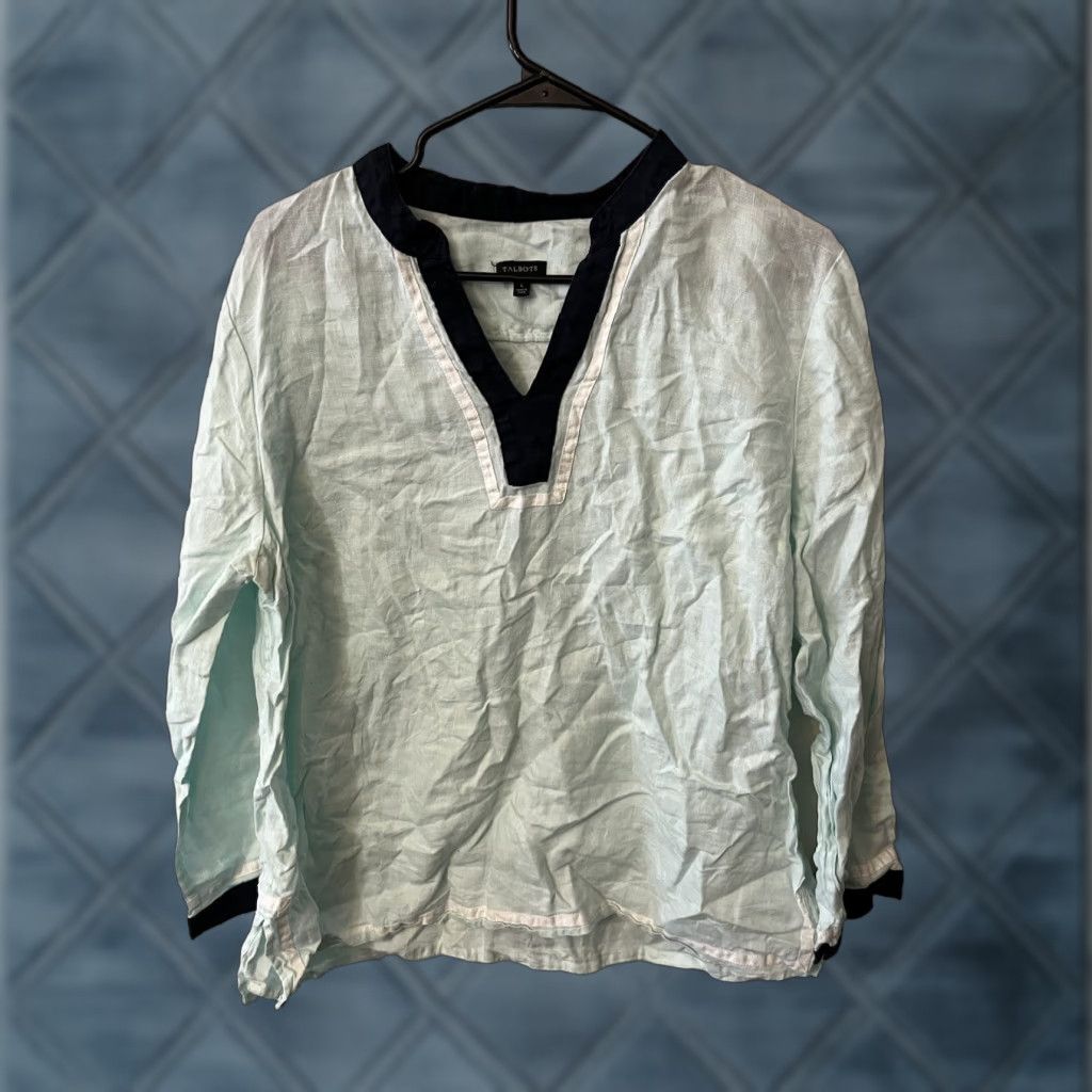 Talbots TALBOTS Light Blue Linen Blouse Long Sleeve Large Womens Size L / US 10 / IT 46 - 1 Thumbnail