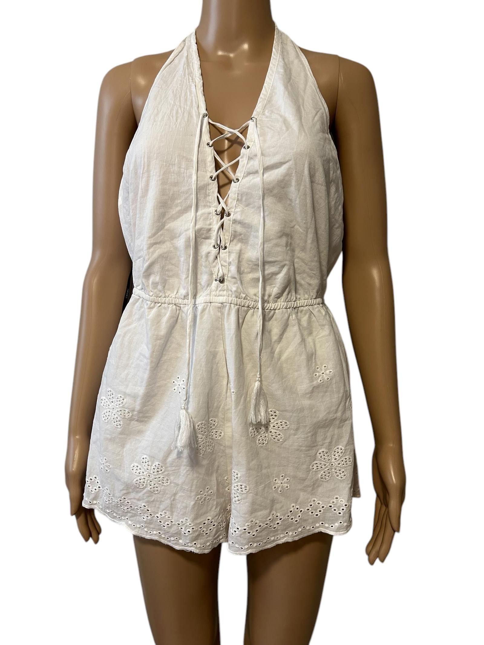 Forever 21 Chic White Lace-Up Halter Romper Size 32" / US 10 / IT 46 - 2 Thumbnail