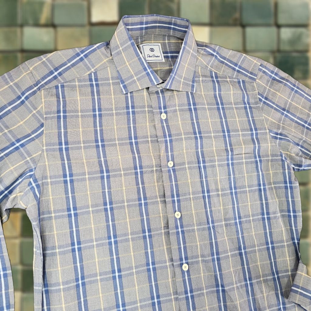 David Donahue David Donahue Dress Shirt Mens Medium Blue Check Cotton Long Sleeve Button Up Size 40R - 1 Thumbnail