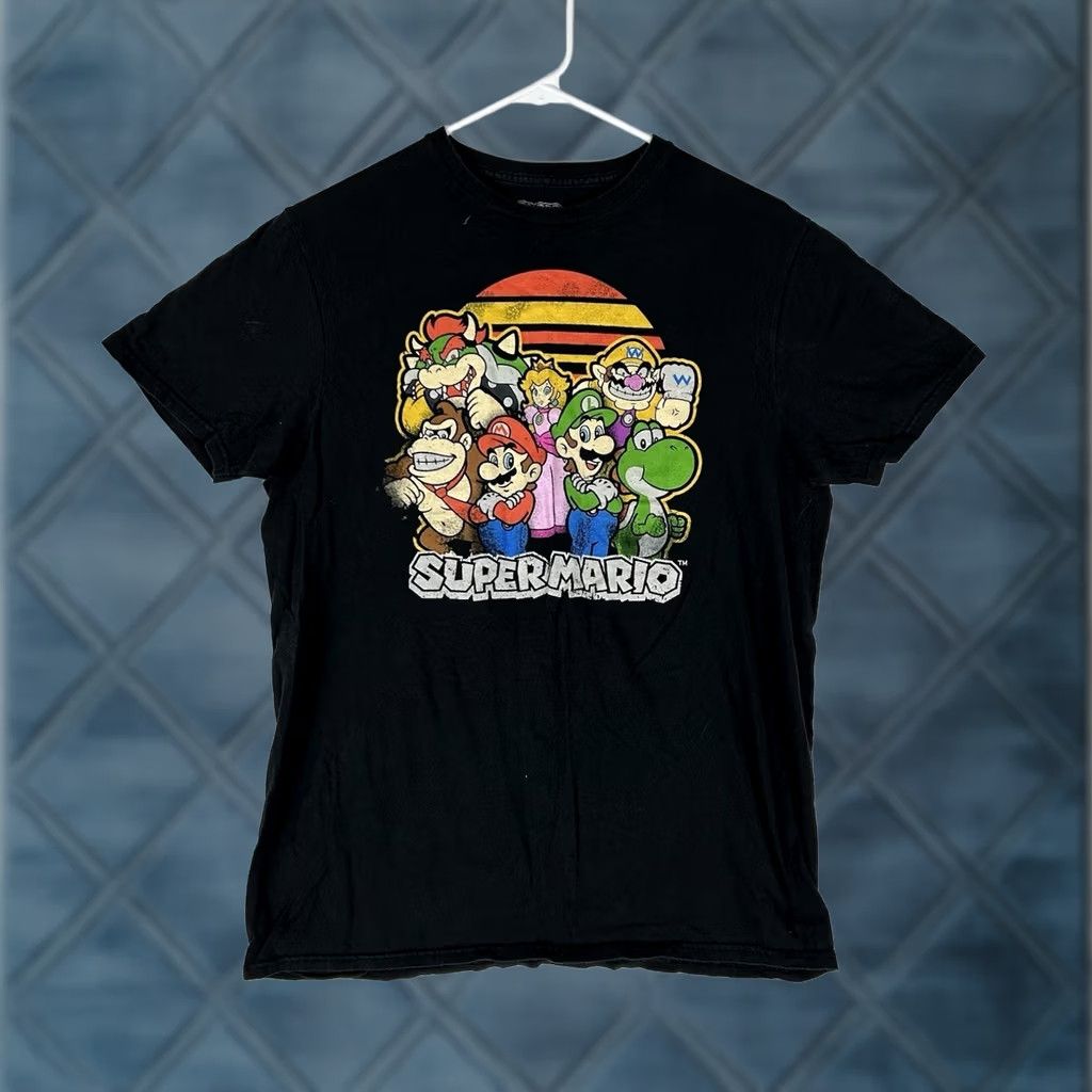 Nintendo Nintendo Super Mario Characters Graphic T-shirt Mens M Black Graphic Print Short Sleeve 100% Cotton 2010s Retro 90s Cartoon Heroes Mens Size US M / EU 48-50 / 2 - 1 Thumbnail