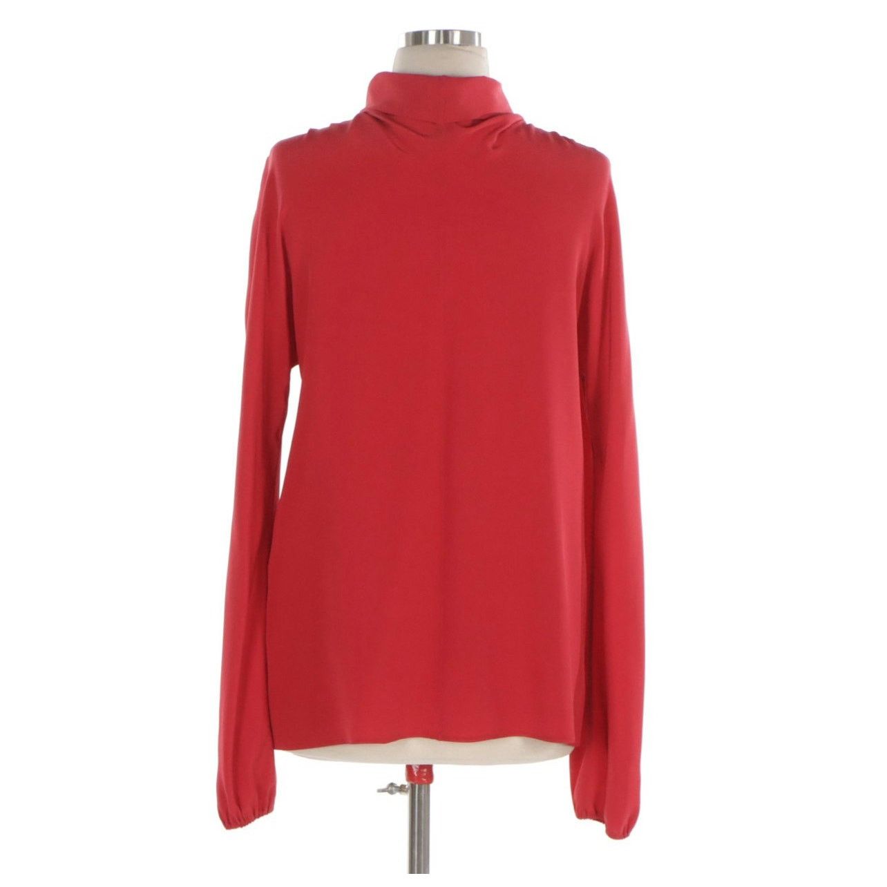 Prada Prada Red Silk Tie-Neck Blouse with Ruched Shoulders Size S / US 4 / IT 40 - 1 Thumbnail