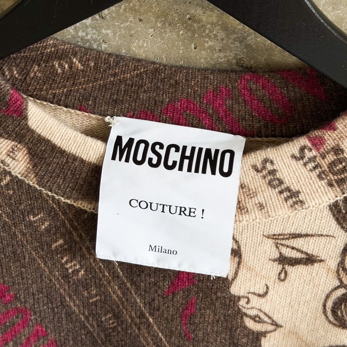 Moschino Moschino Couture Newspaper Print Virgin Wool Knit Sweater Size US M / EU 48-50 / 2 - 8 Thumbnail
