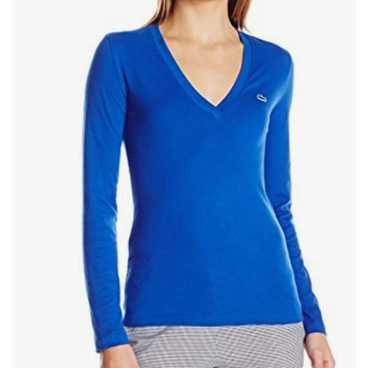 Lacoste Lacoste Womens Cotton Jersey V-Neck T-Shirt Steamship Blue 0 Size XS / US 0-2 / IT 36-38 - 1 Thumbnail