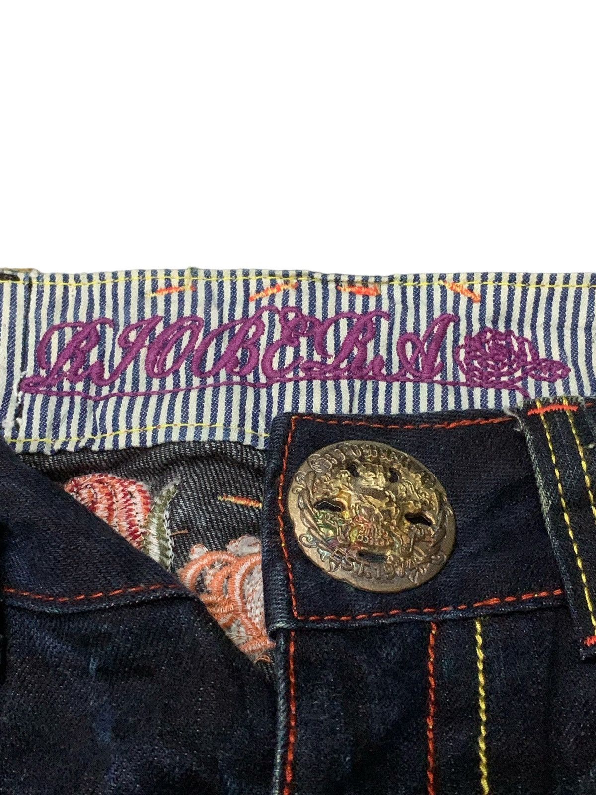 Ed Hardy × Japanese Brand Riobera Japan Embroidered Skull Tattoo Flared Denim Pants Size US 30 / EU 46 - 12 Thumbnail