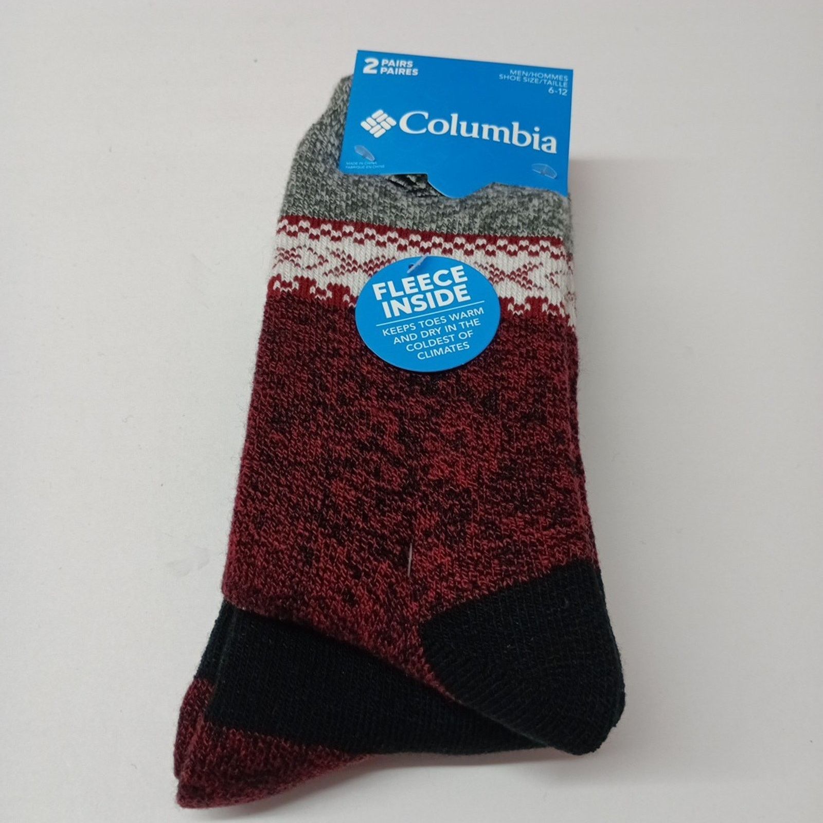 Columbia Columbia 2 Pair Fleece Crew Socks Men's 6-12 Maroon/ Black Size ONE SIZE - 1 Thumbnail