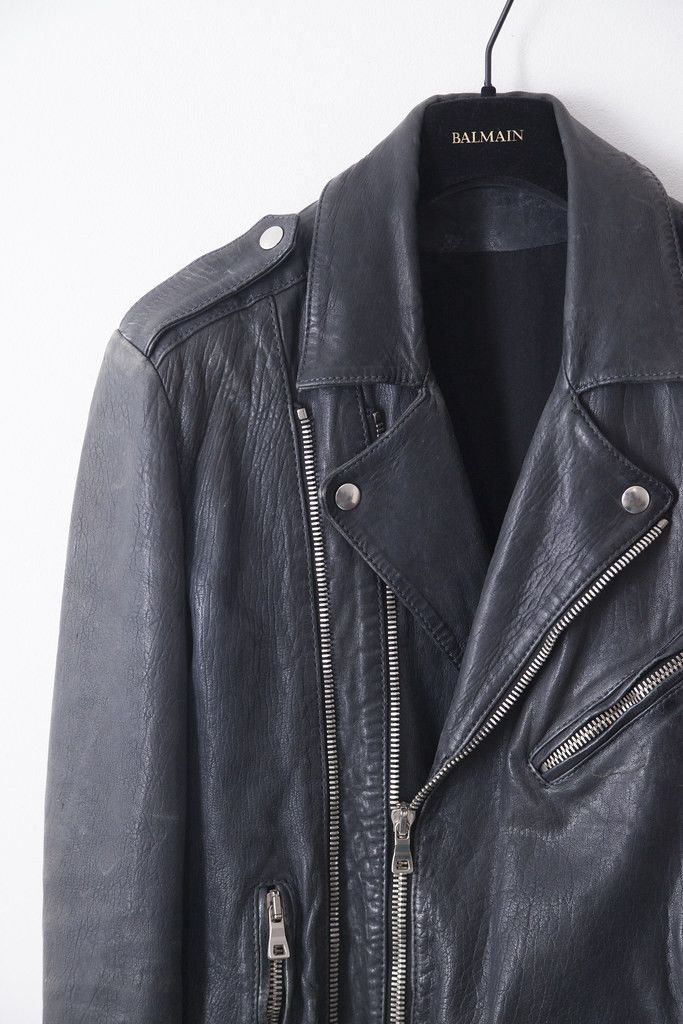Balmain SS14 blue leather perfecto jacket Size US M / EU 48-50 / 2 - 4 Thumbnail