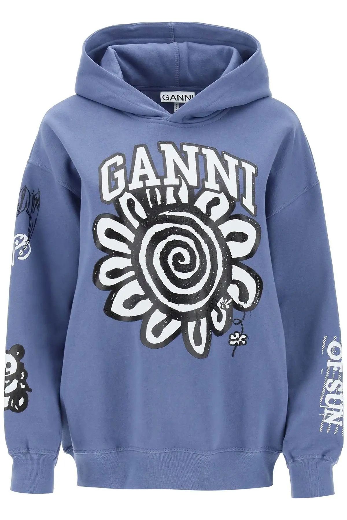 image of Ganni O1S22I1N1223 Graphic Prints Hoodie In Light Blue, Women's (Size XS)