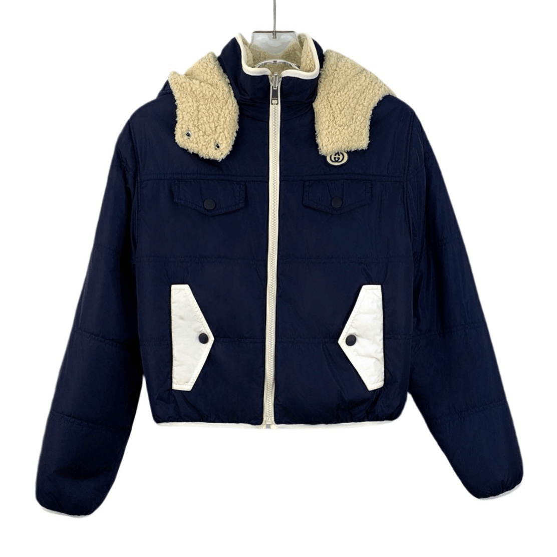 Gucci Gucci Navy Shearling-Lined Hooded Cotton Jacket (Size S) Size US S / EU 44-46 / 1 - 1 Thumbnail