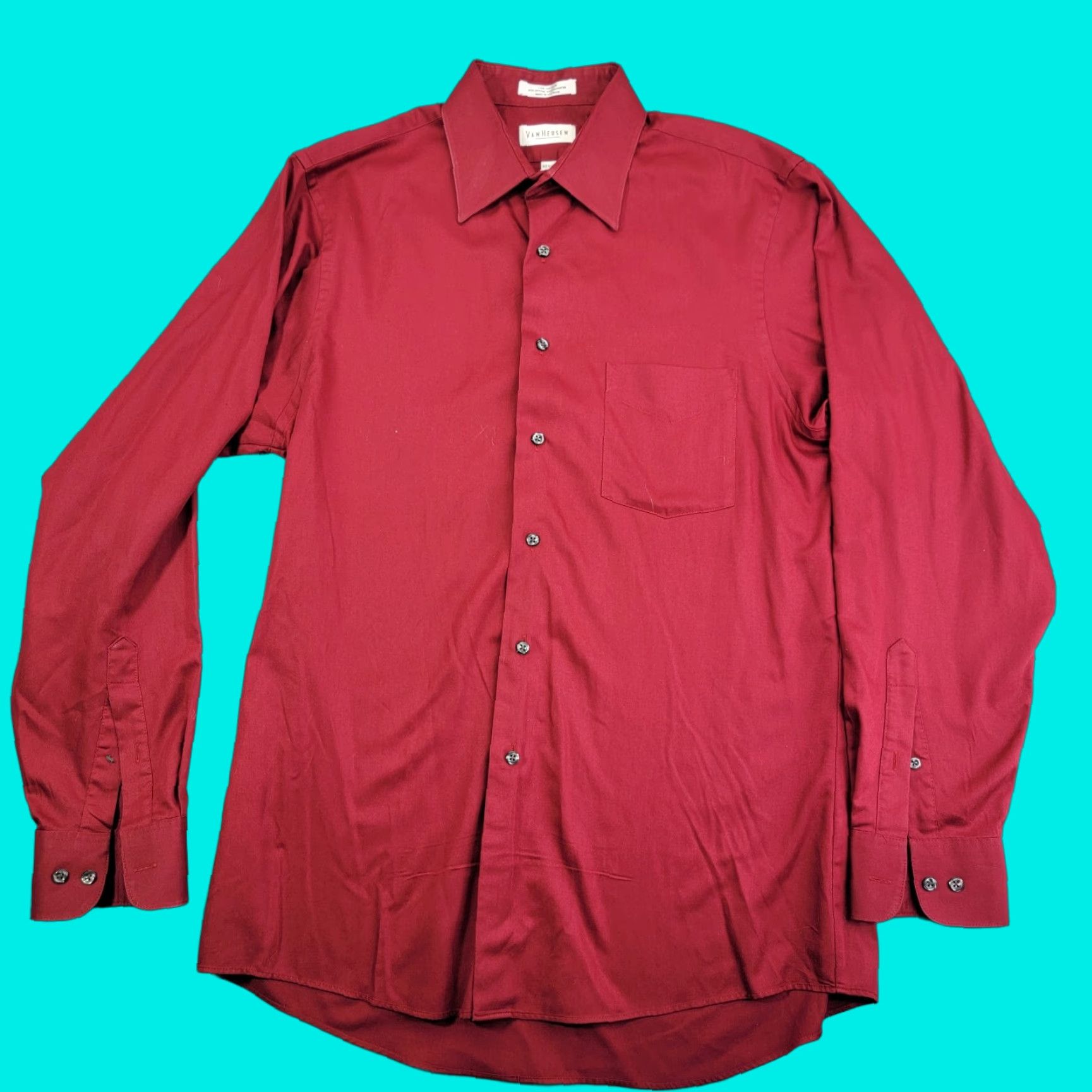 Van Heusen Van Heusen shirt Mens Dress Shirt Long Sleeve 15.5 32/33 Lux Sateen wrinkle free Medium Red Cotton Blend Polyester Size 40R - 1 Thumbnail