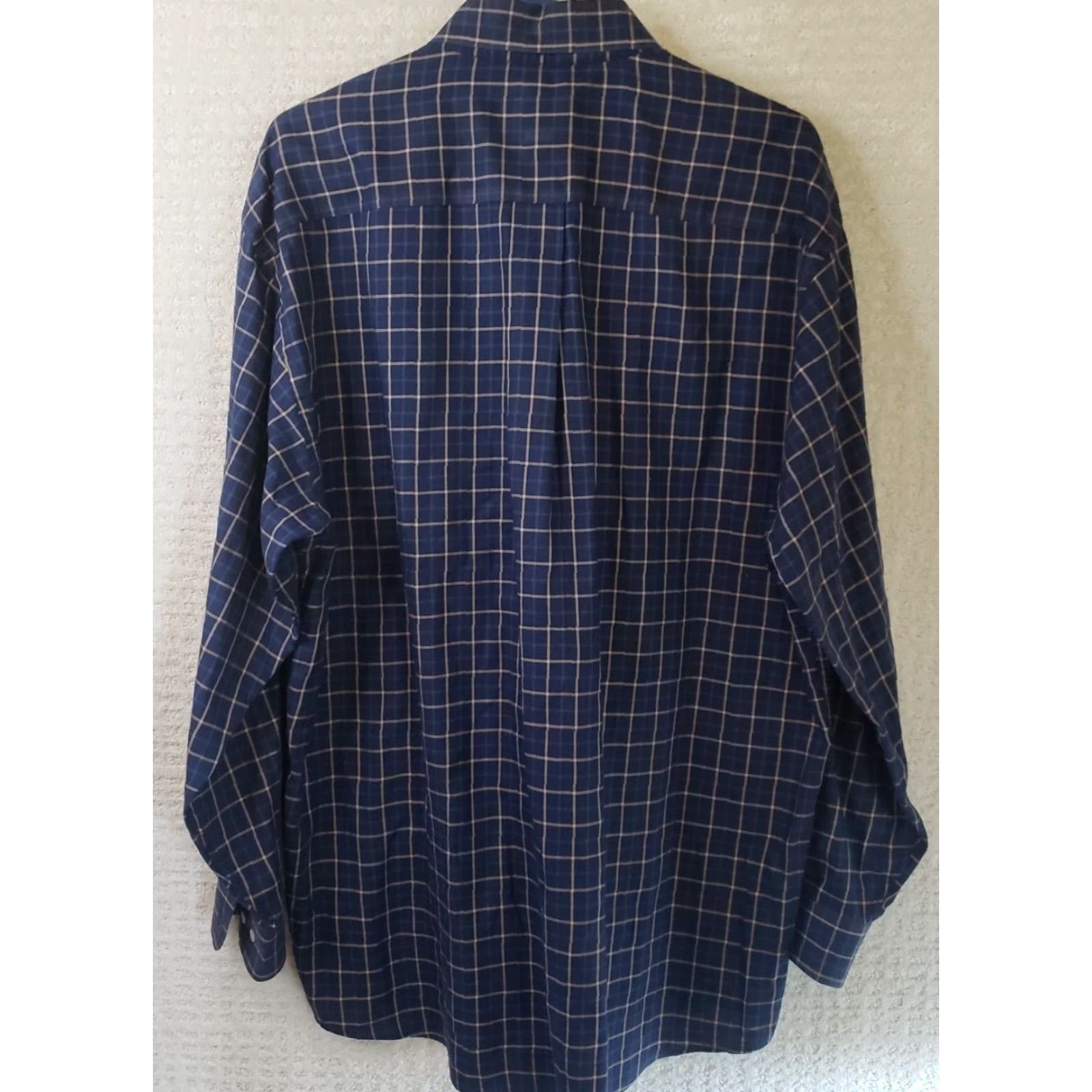 Jos. A. Bank Jos. A. Bank Executive Edition Mens L Button-Down Dress Shirt Plaid Blue Yellow 100% Cotton Convertible Cuff Long Sleeve Regular Fit Size 42R - 5 Thumbnail