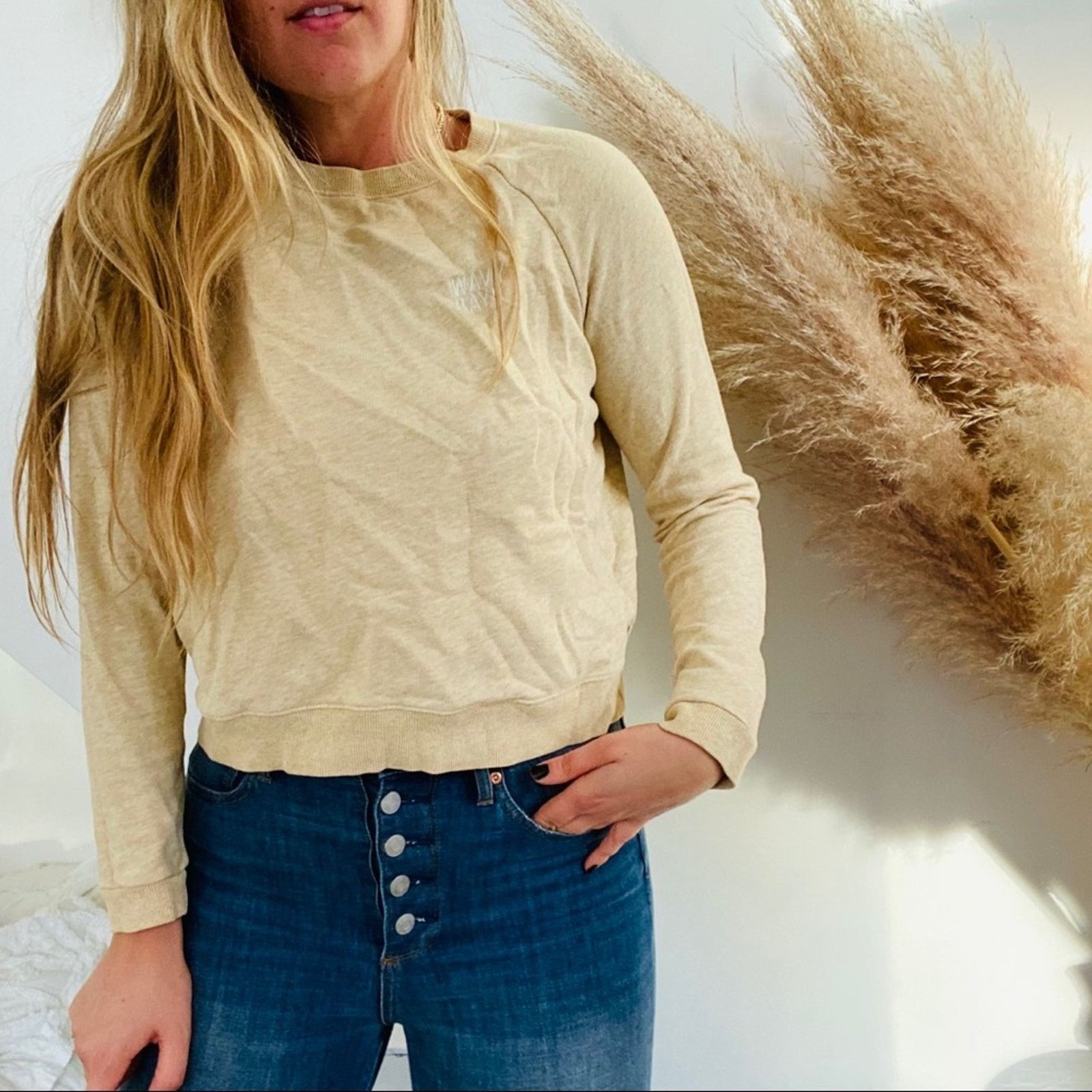 L.A. Roxx ROXY Mustard Light Yellow Sweatshirt Pullover Sweater Crew Size M / US 6-8 / IT 42-44 - 2 Thumbnail