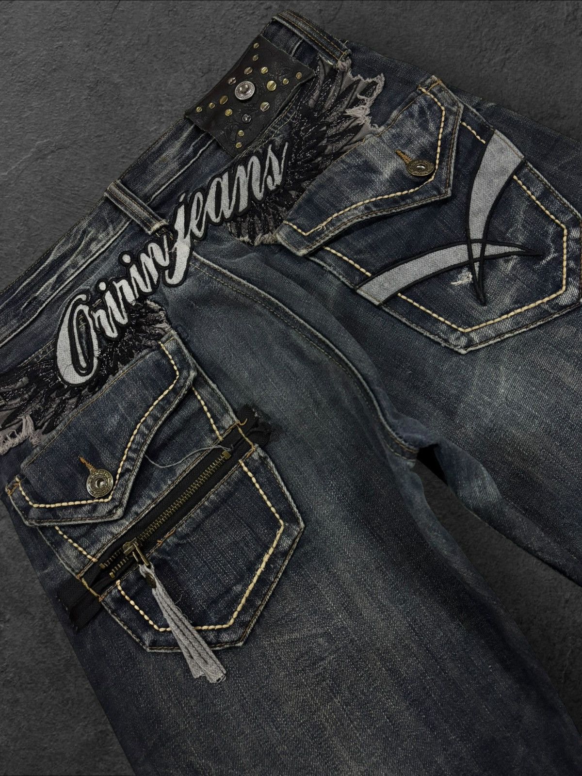 If Six Was Nine Grunge Japan Oririn Diamond Studded Embroidery Distress Jean Size US 32 / EU 48 - 5 Thumbnail