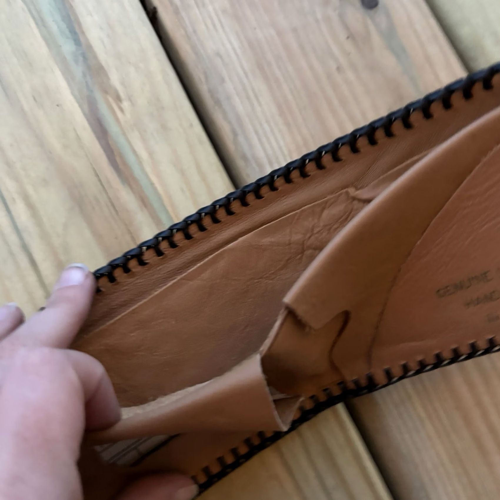 Vintage VINTAGE Wallet Leather Fish Boat Fishing Sportsman Hand Tooled Whipstitch USA Men Bifold Credit Card Folding 9in 4in Brown Size ONE SIZE - 3 Thumbnail
