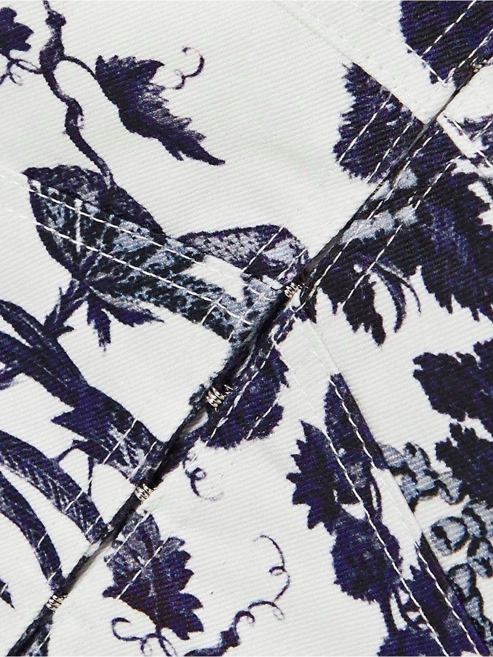 Erdem ERDEM White and Navy Botanical Cross-Back Crop Top Size XL / US 12-14 / IT 48-50 - 4 Thumbnail