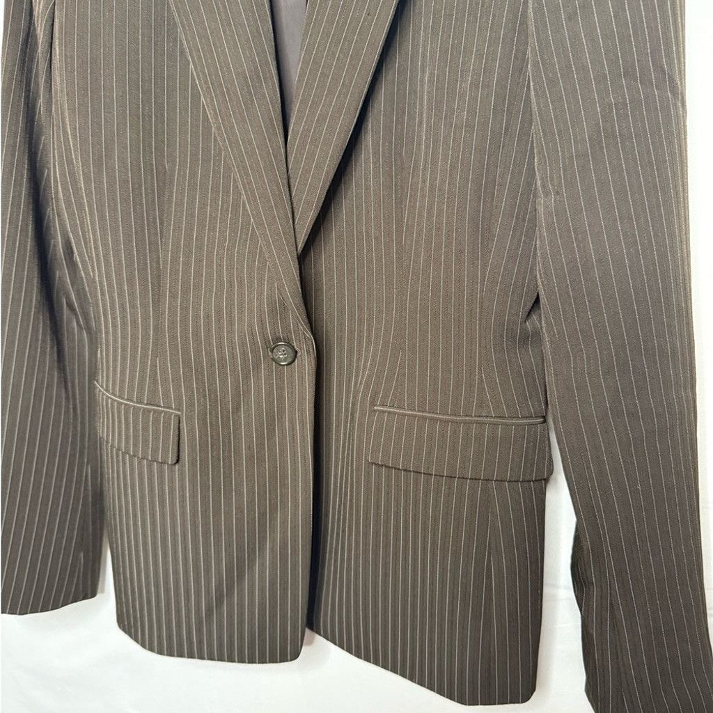 Elie Tahari NWOT Tahari brown pinstripe pants blazer wide leg suit set 4 Size 27" / US 4 / IT 40 - 2 Thumbnail