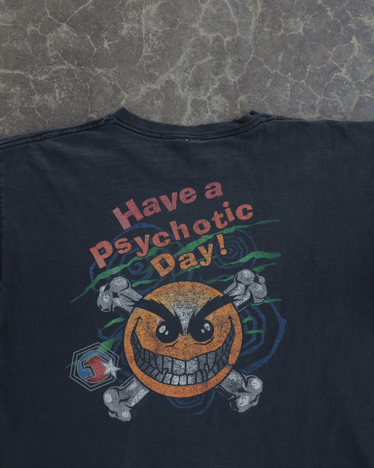 Vintage Vintage Archive Have A Psychotic Day Navy Tee Band Skull USA Size US L / EU 52-54 / 3 - 2 Thumbnail