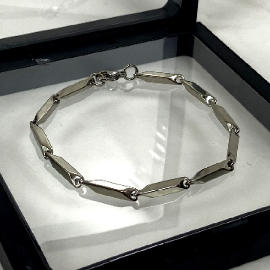 Designer × Vintage Punk Luxury Silver Avant Garde Rectangle Bracelet Rave Size ONE SIZE - 3 Thumbnail