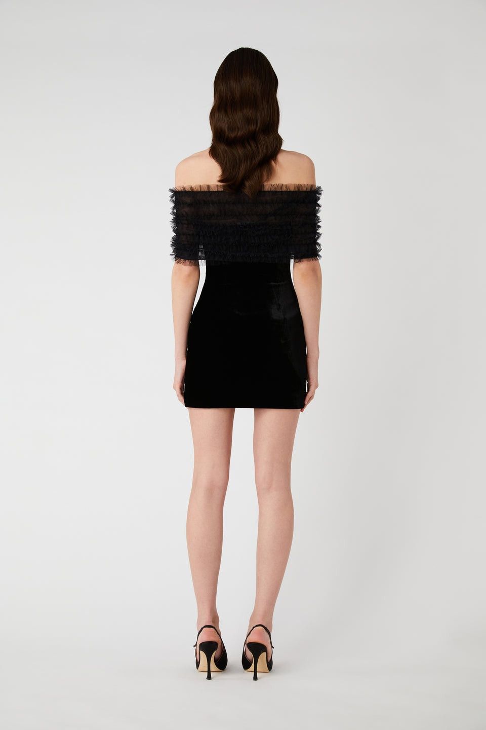 Alessandra Rich o1s22i1n0225 Velvet Off-shoulder Mini Dress in Black Size M / US 6-8 / IT 42-44 - 5 Thumbnail