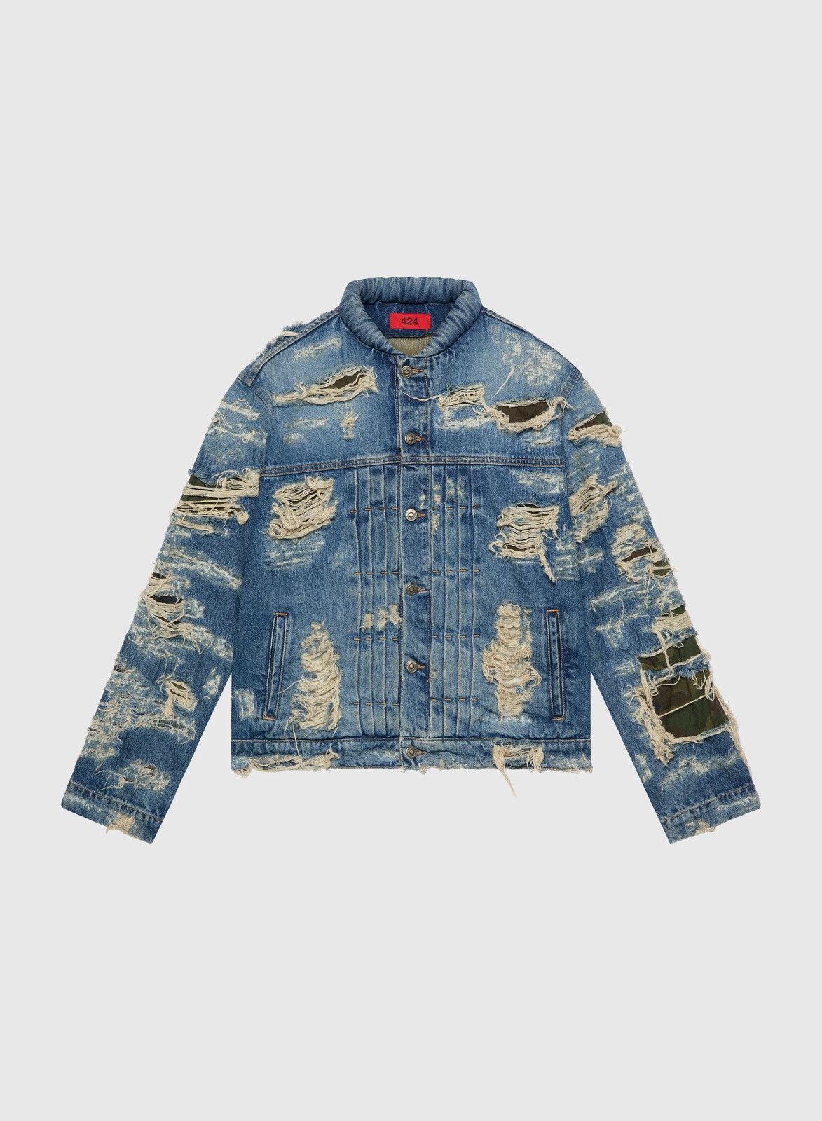 424 424 Collection Denim Trucker Blue Repaired Camo Size US L / EU 52-54 / 3 - 1 Thumbnail