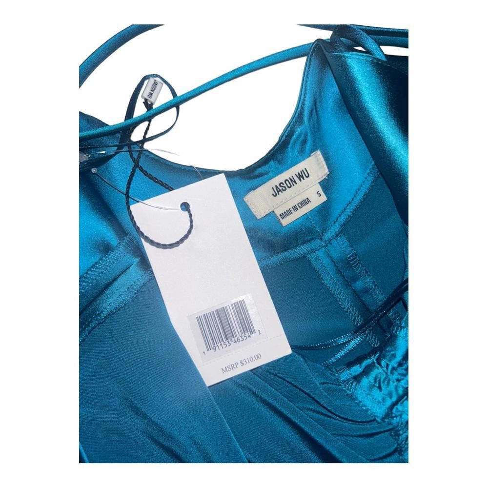 Designer Jason Wu l NWT Teal Satin Midi Dress Small Size S / US 4 / IT 40 - 8 Thumbnail