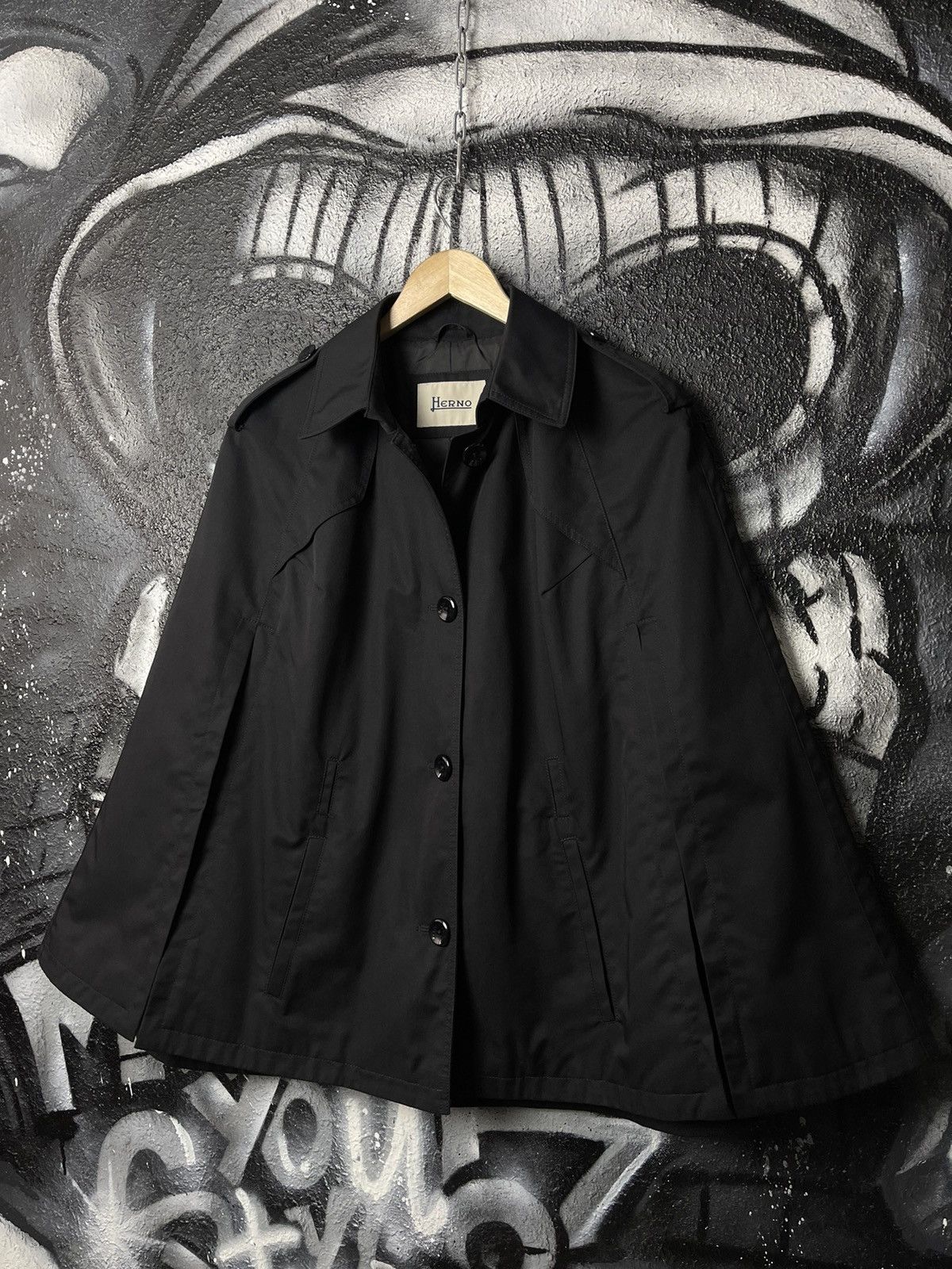 Herno Black Poncho Trench Coat Jacket Woman’s Size 46