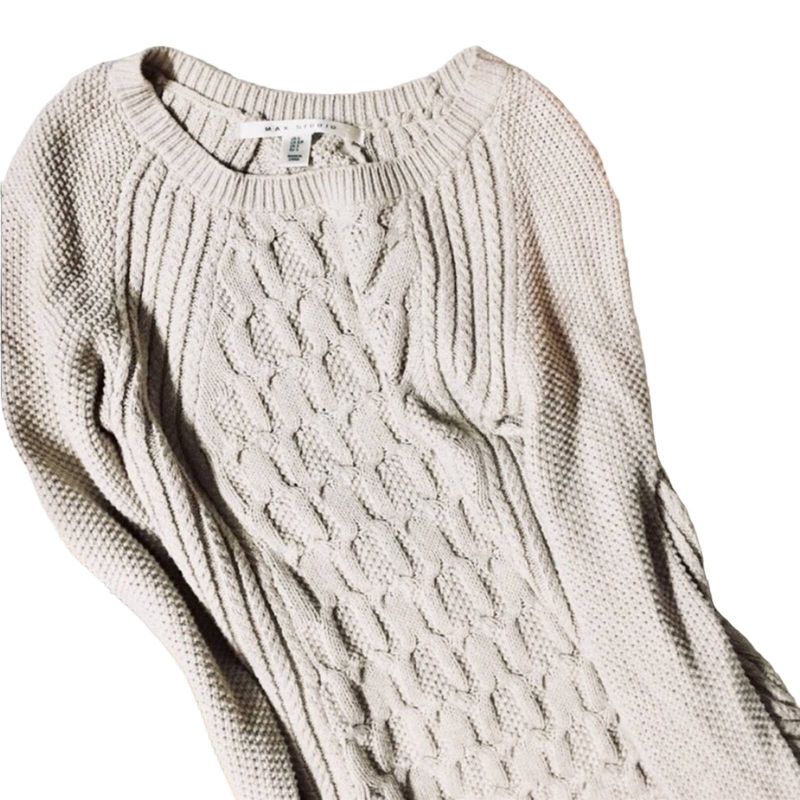 Nordstrom MAX STUDIO Cream Beige Chunky Cable Knit Pullover Sweater Size S / US 4 / IT 40 - 3 Thumbnail