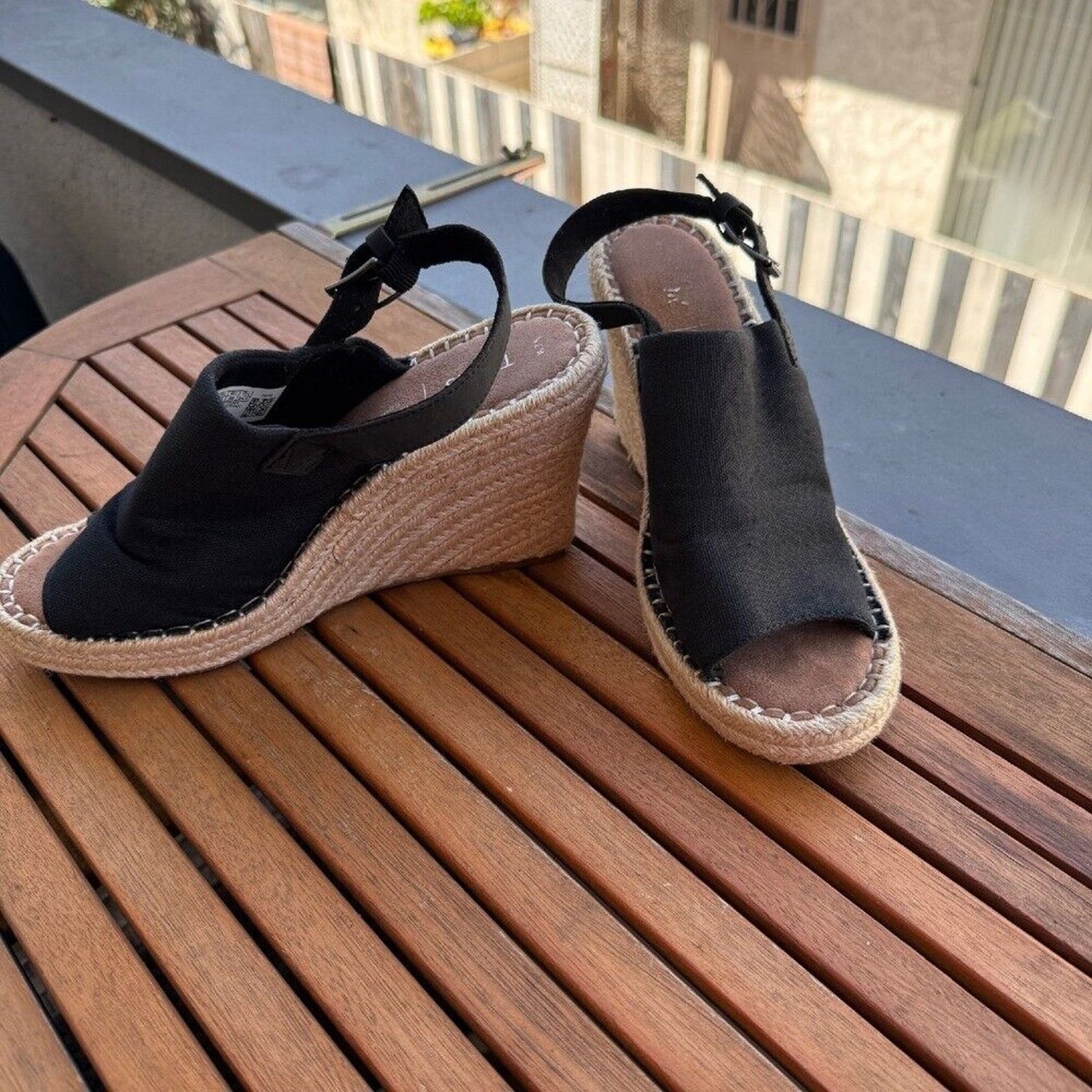 Toms TOMS Black Canvas Espadrille Wedge Sandals Size W7.5 Size US 7.5 / IT 37.5 - 1 Thumbnail