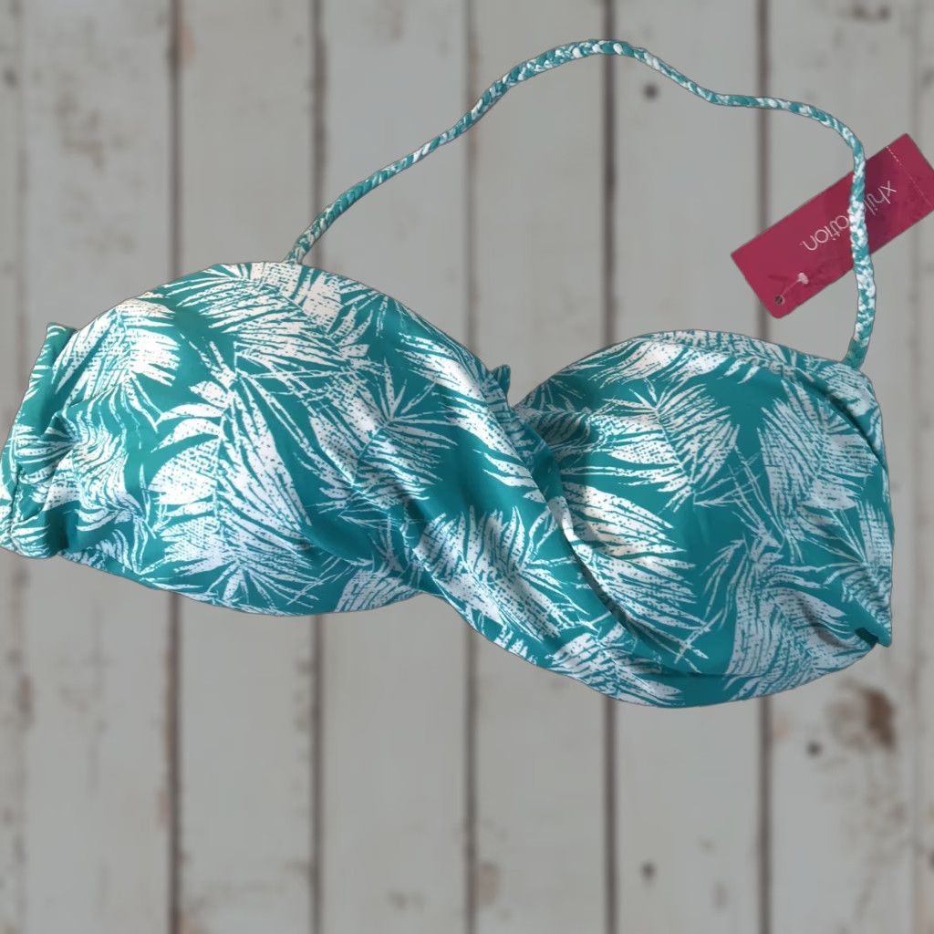 Vintage Xhilaration Tropical Swim Top Womens XL Halter Bikini Top Floral Turquoise White Padded Stretch Lightweight Size XL / US 12-14 / IT 48-50 - 1 Thumbnail