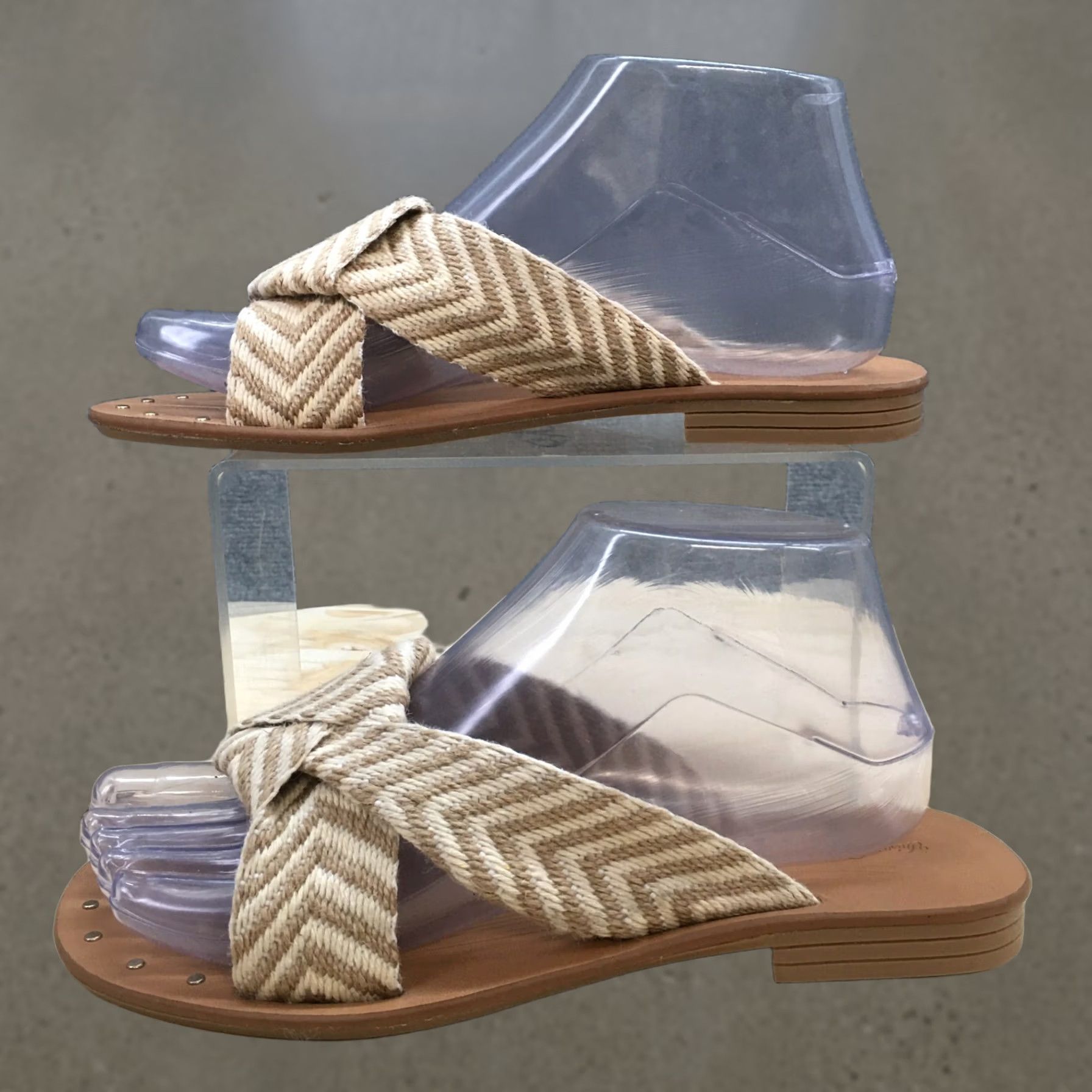 Vintage Universal Thread Sandals Louise Knotted Slip On Slide Brown Fabric Womens 6.5 M Casual Flip Flop Shoes Size US 7 / IT 37 - 1 Thumbnail