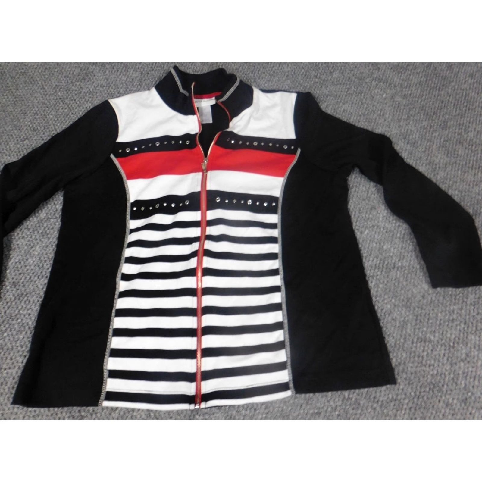 Vintage Alfred Dunner Shirt Sweater 12 Women Black Striped Mock Neck Full Zip Casual Modern 12 Womens Regular Size XL / US 12-14 / IT 48-50 - 3 Thumbnail